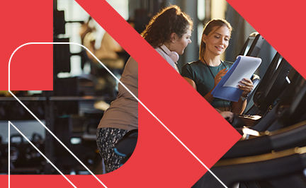 ACE Size Inclusive Fitness Specialist discussing a fitness plan with an overweight client near a treadmill