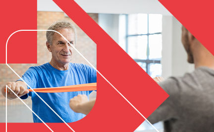 ACE Pain-Free Movement Specialist guiding a client through a stretching exercise with exercise bands