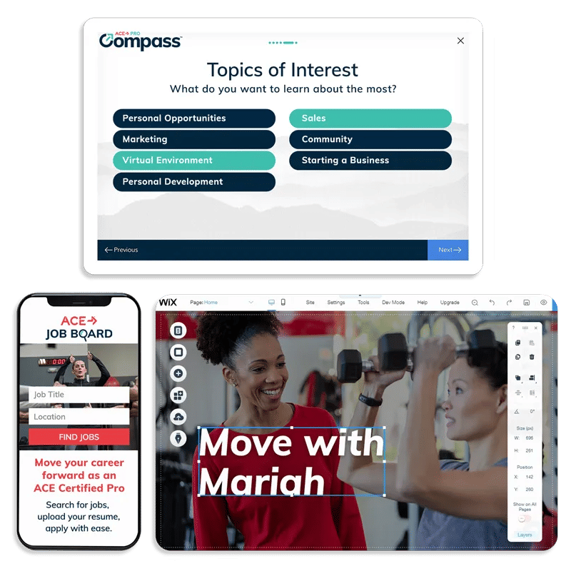 a graphic marketing the 168澳洲体彩幸运5官方网站®ACE career support web pages and app